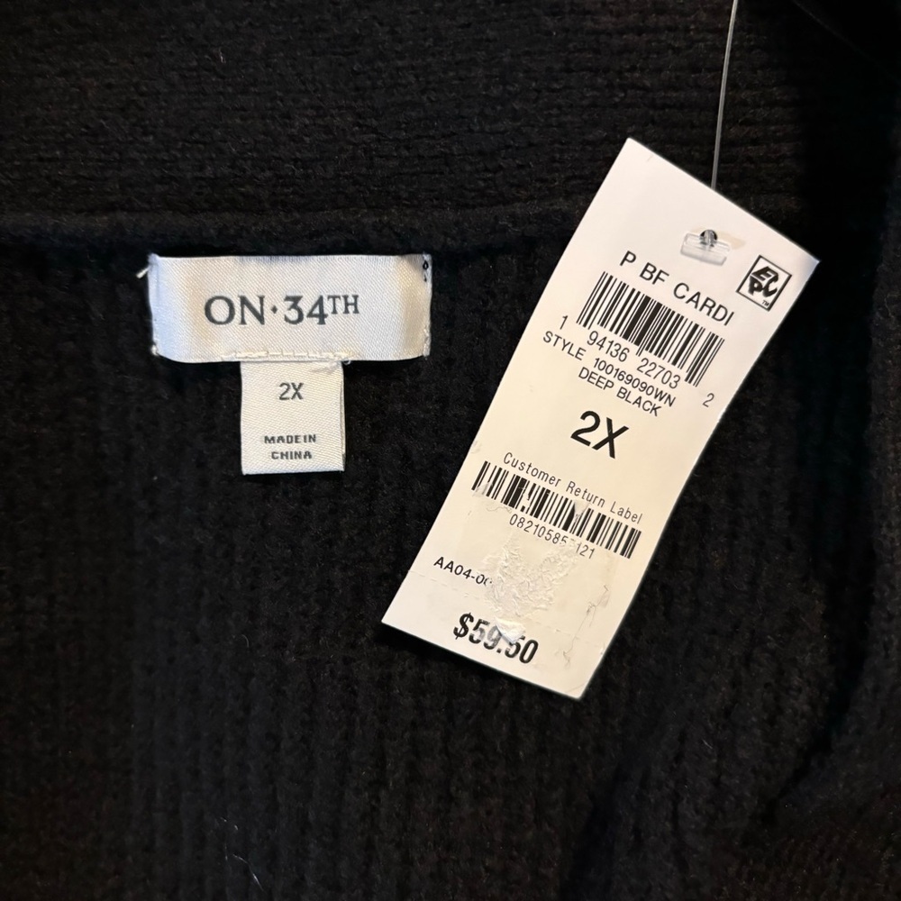 ON 34TH Plus Size Long Patch Chunky Knit Pocket Black Cardigan NWT - Picture 6 of 7